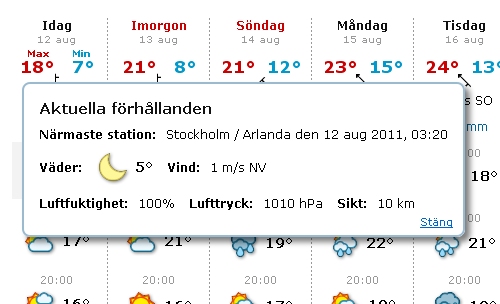 2011/08/12 - Wetter Stockholm Arlanda flygplats; 3.20 Uhr.